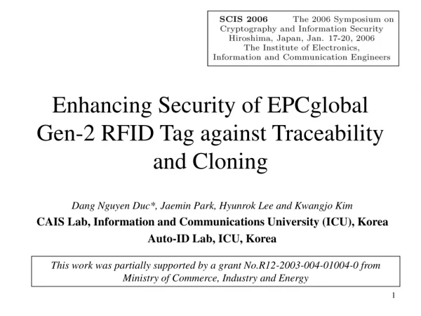 Enhancing Security of EPCglobal Gen-2 RFID Tag against Traceability and Cloning