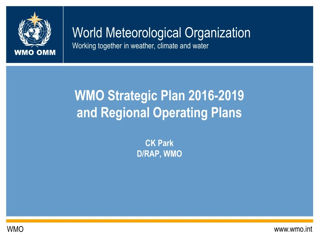 wmo strategic plan 2016 2019 and regional operating plans ck park d rap wmo
