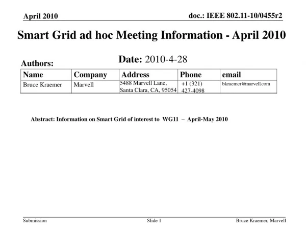 Smart Grid ad hoc Meeting Information - April 2010