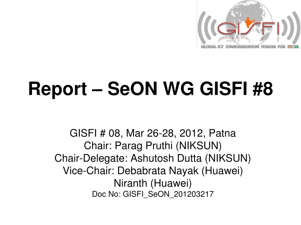 report seon wg gisfi 8