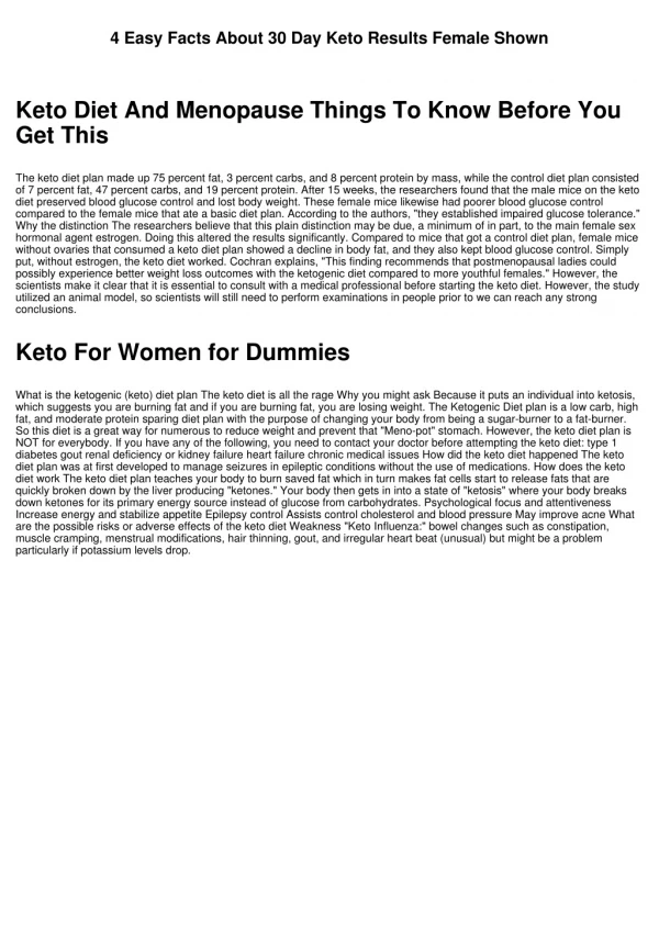 Some Known Incorrect Statements About Keto Results Female