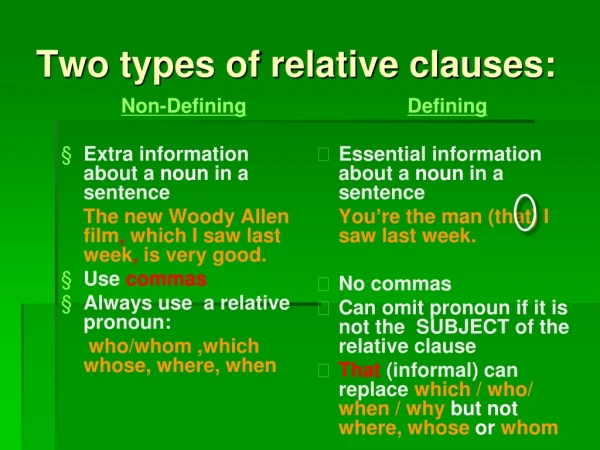 Two types of relative clauses: