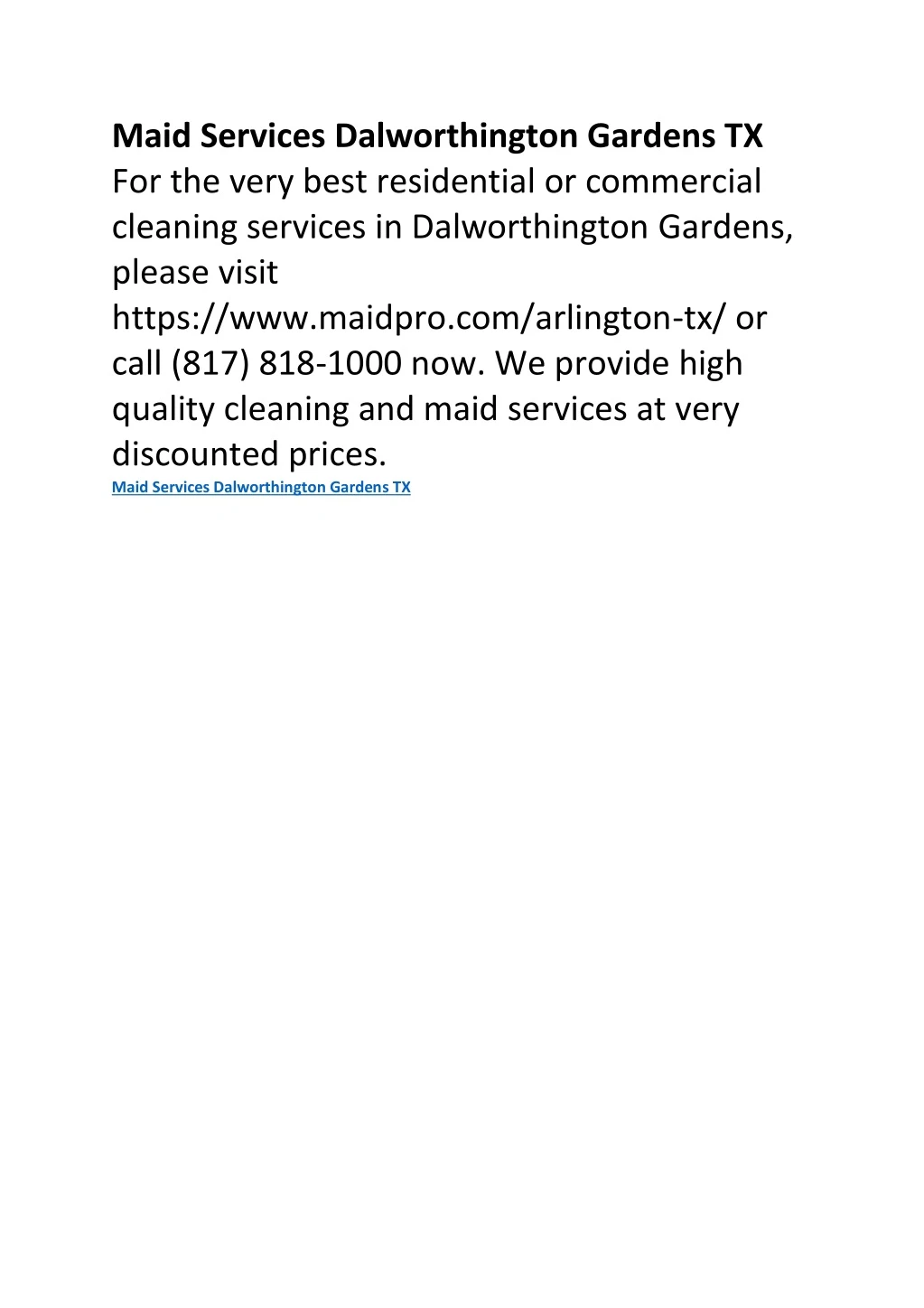 maid services dalworthington gardens