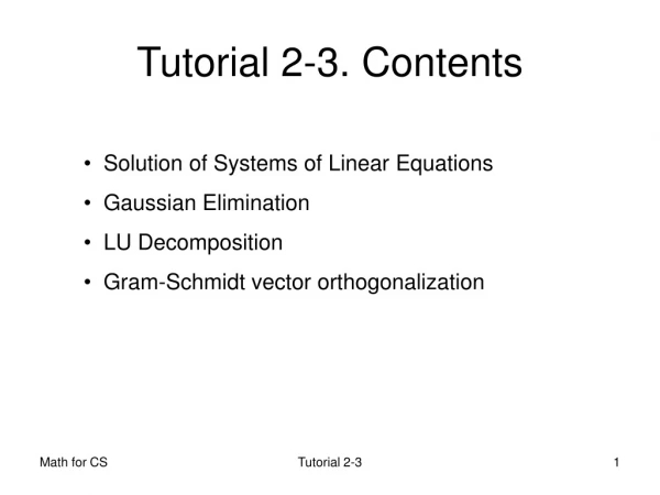 Tutorial 2-3. Contents