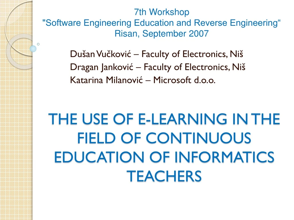 the use of e learning in the field of continuous education of informatics teach ers
