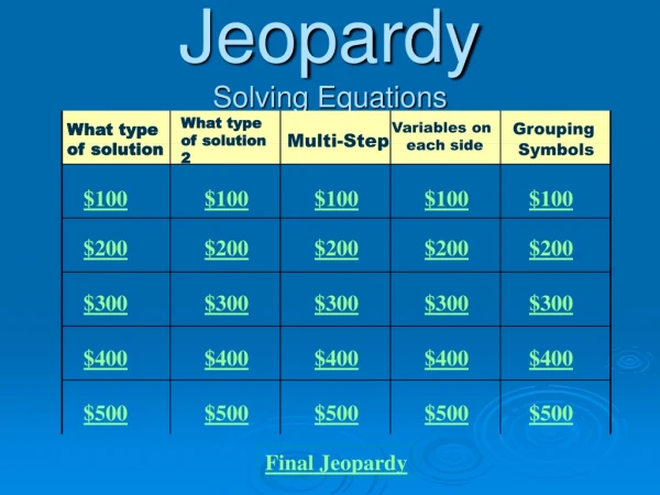Jeopardy Solving Equations