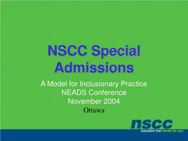NSCC Special Admissions