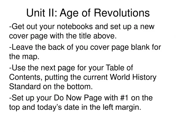 Unit II: Age of Revolutions