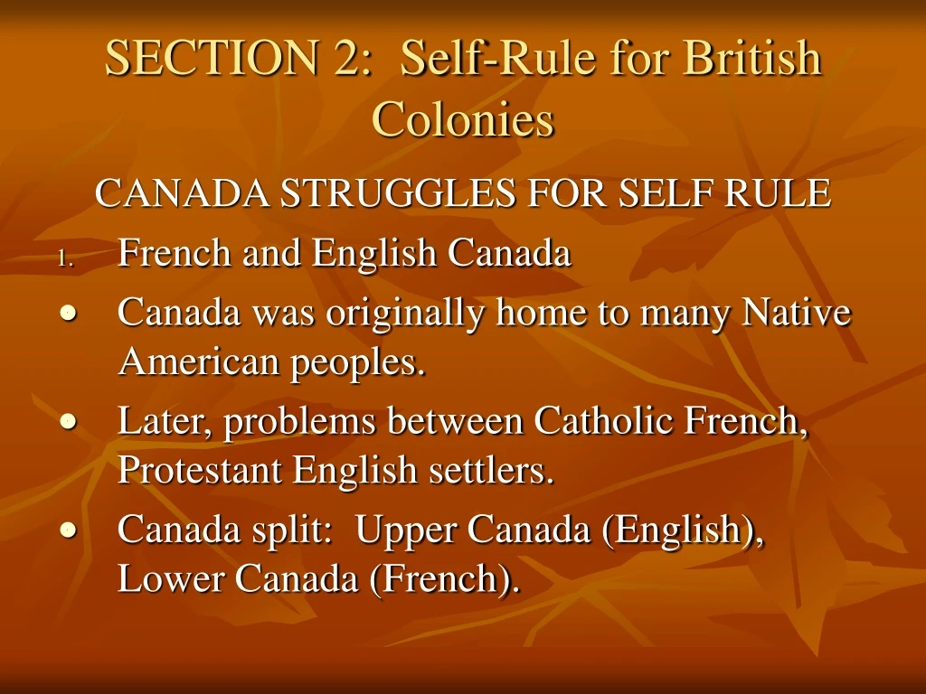section 2 self rule for british colonies