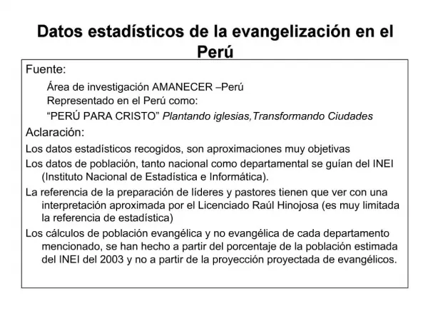 Datos estad sticos de la evangelizaci n en el Per