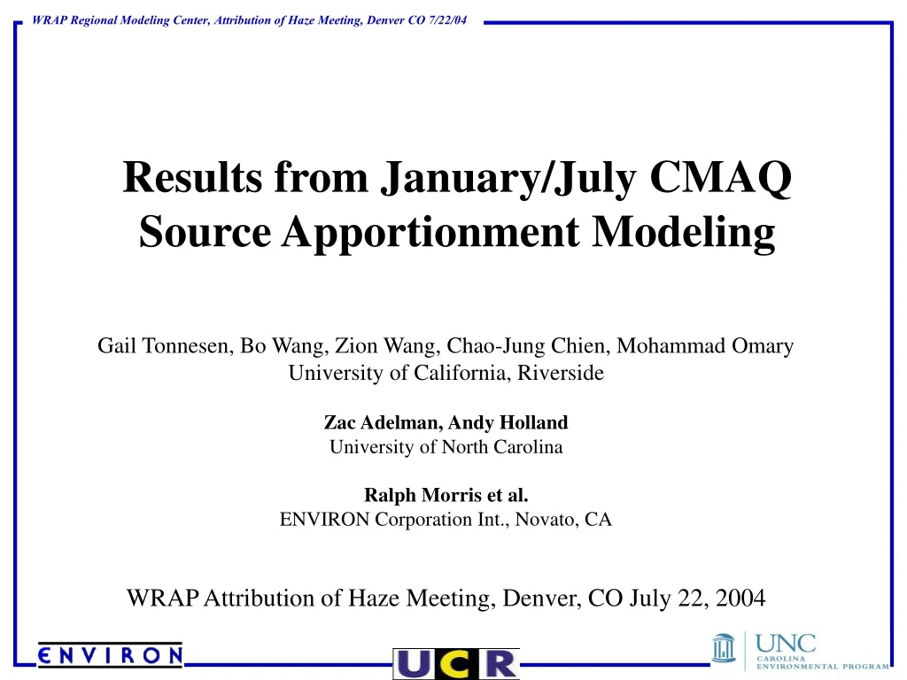 results from january july cmaq source apportionment modeling