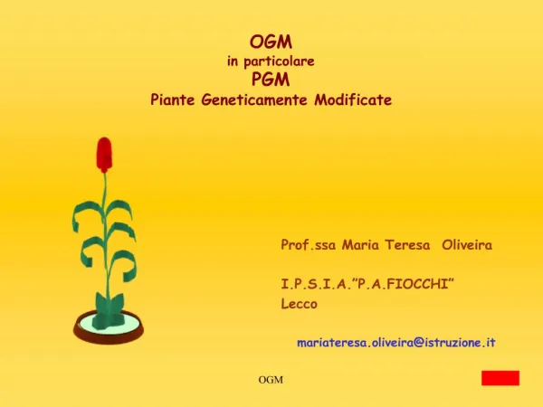 OGM in particolare PGM Piante Geneticamente Modificate