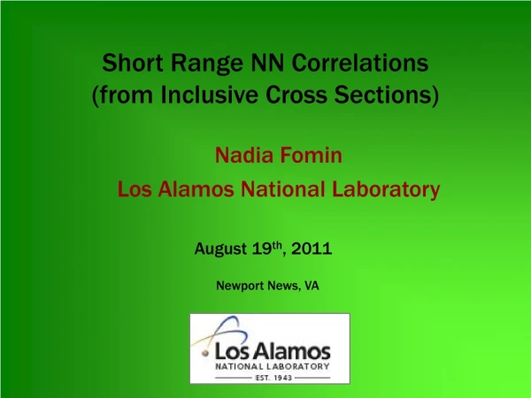 Short Range NN Correlations (from Inclusive Cross Sections)