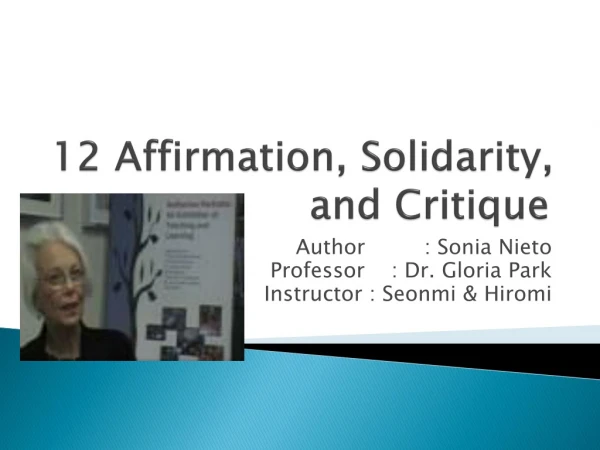 12 Affirmation, Solidarity, and Critique