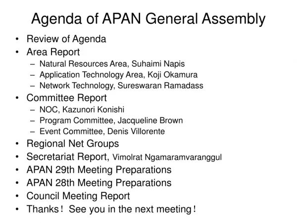 Agenda of APAN General Assembly