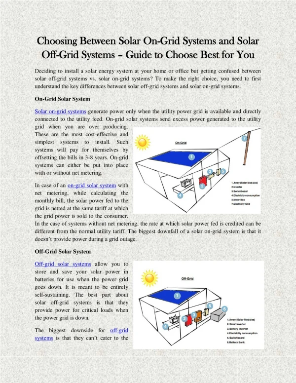 Choosing Between Solar On-Grid Systems and Solar Off-Grid Systems – Guide to Choose Best for You