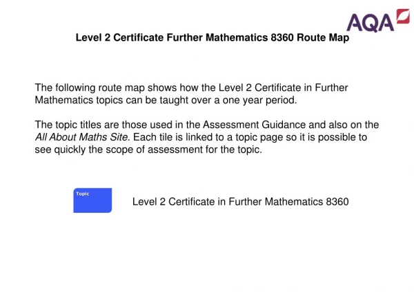 Level 2 Certificate Further Mathematics 8360 Route Map