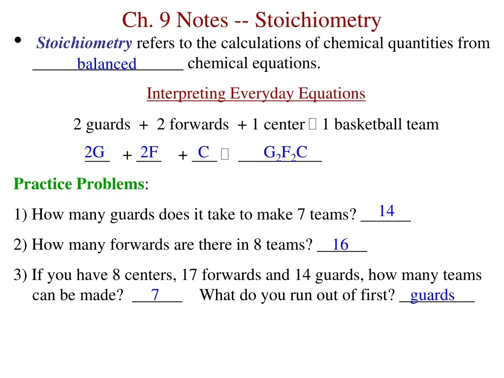 ch 9 notes stoichiometry