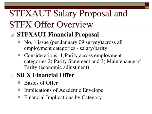 STFXAUT Salary Proposal and STFX Offer Overview