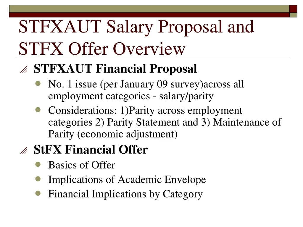 stfxaut salary proposal and stfx offer overview
