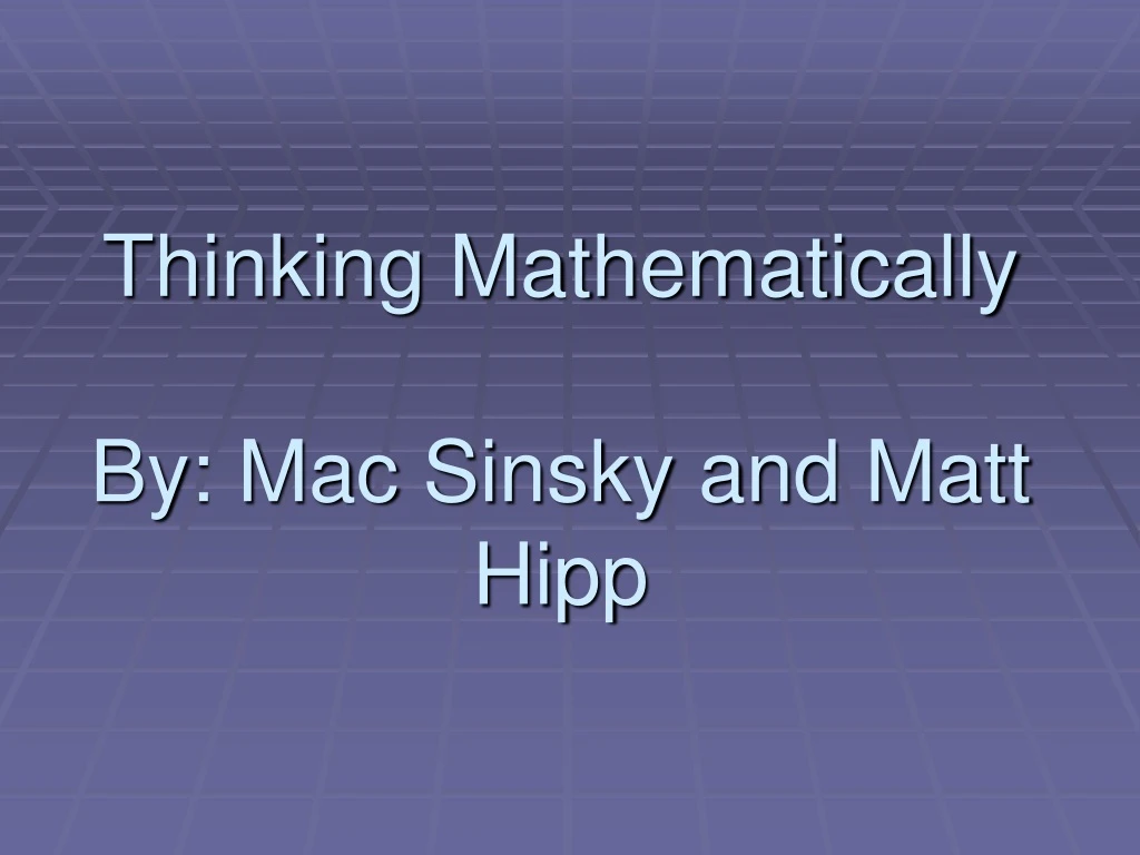 thinking mathematically by mac sinsky and matt hipp