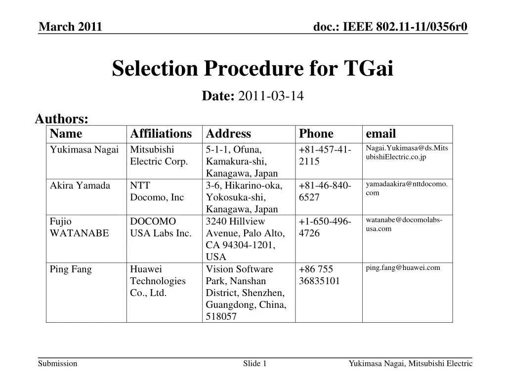 selection procedure for tgai