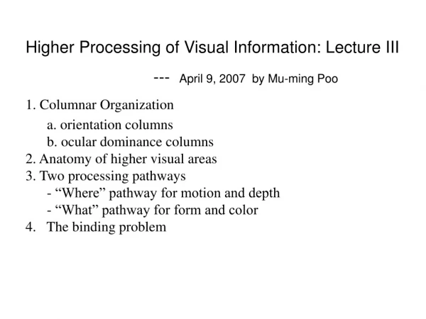 Higher Processing of Visual Information: Lecture III
