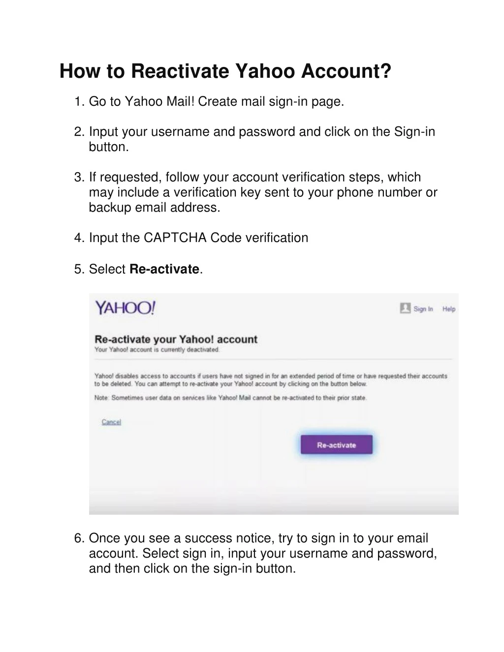 how to reactivate yahoo account