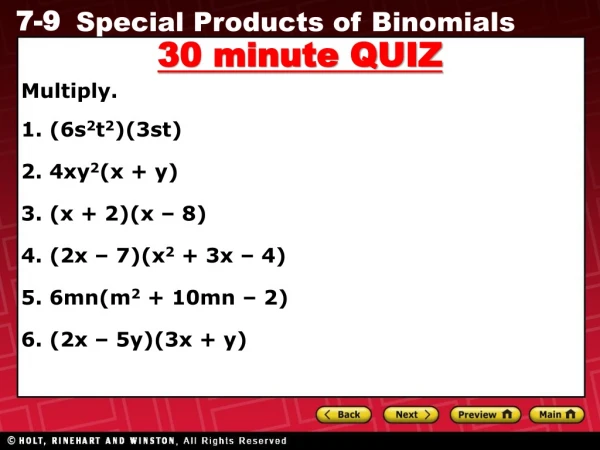 30 minute QUIZ