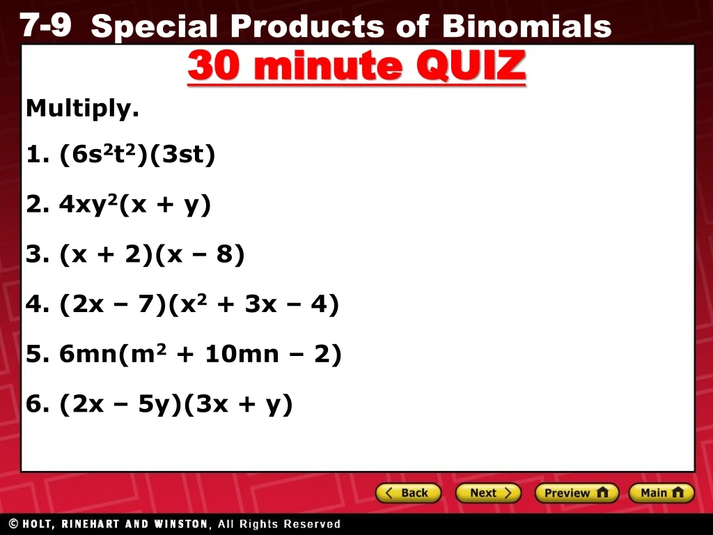 30 minute quiz