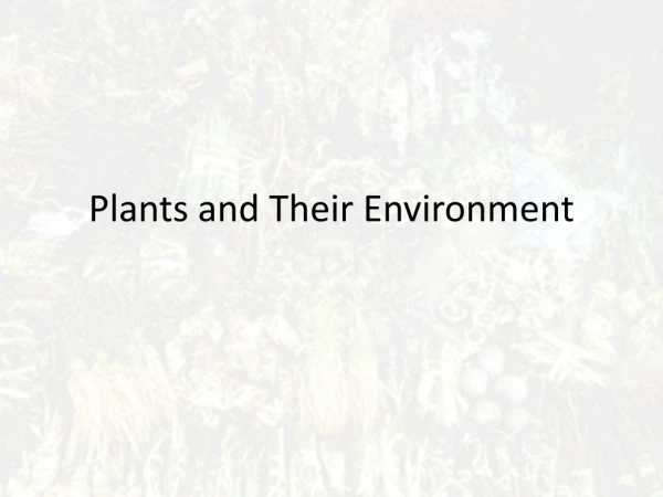 Plants and Their Environment