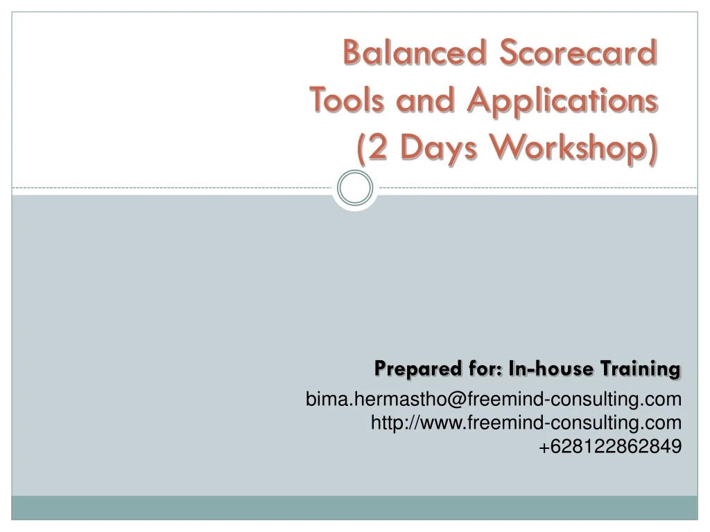 balanced scorecard tools and applications 2 days workshop