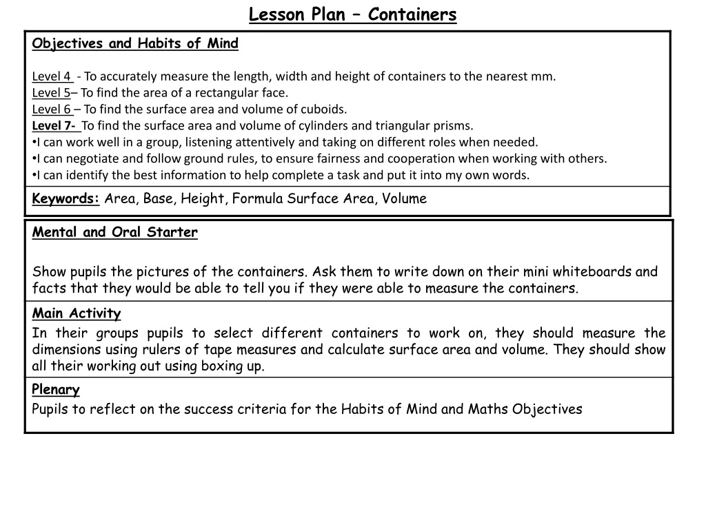 lesson plan containers