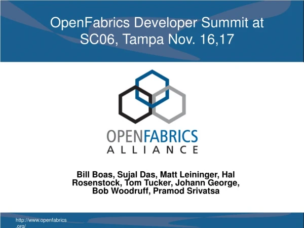 OpenFabrics Developer Summit at SC06, Tampa Nov. 16,17