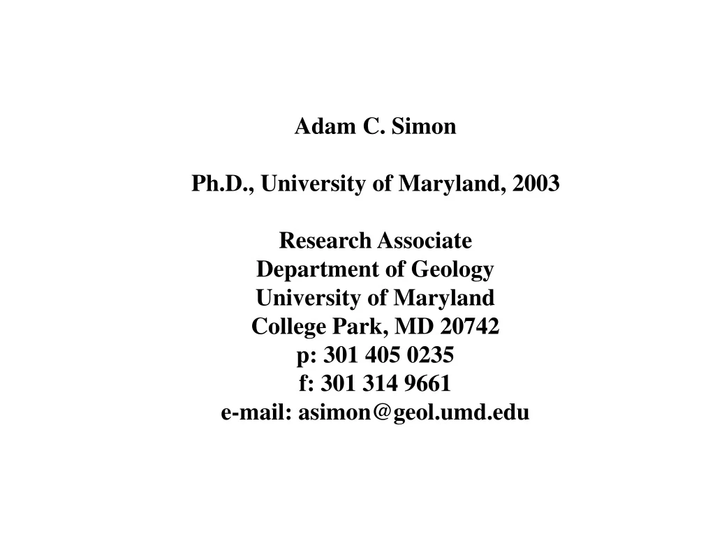 adam c simon ph d university of maryland 2003