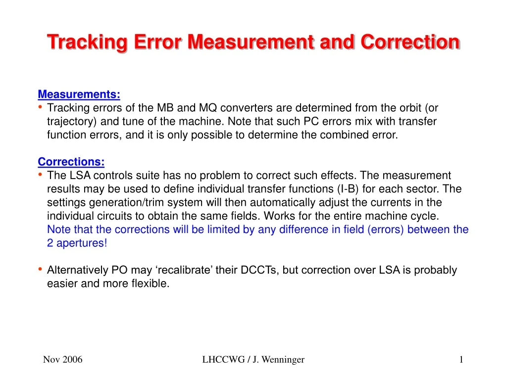 tracking error measurement and correction