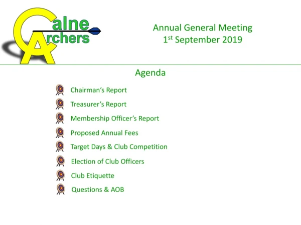 Annual General Meeting 1 st September 2019