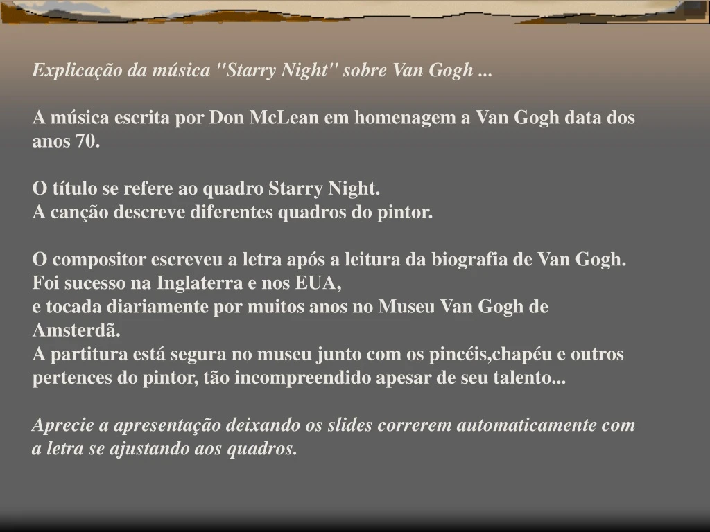 explica o da m sica starry night sobre van gogh