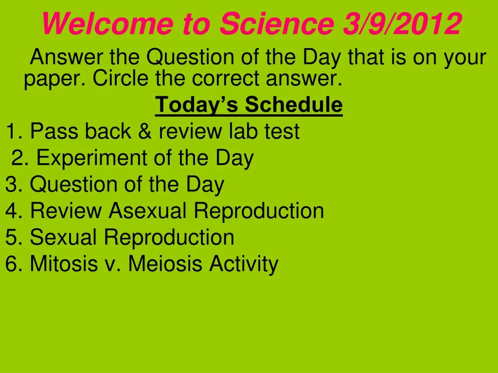 welcome to science 3 9 2012