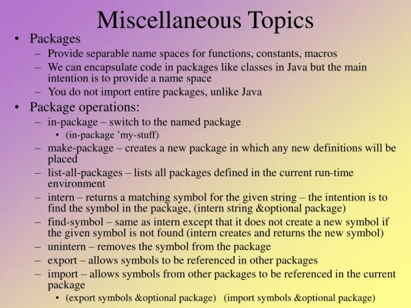 Miscellaneous Topics