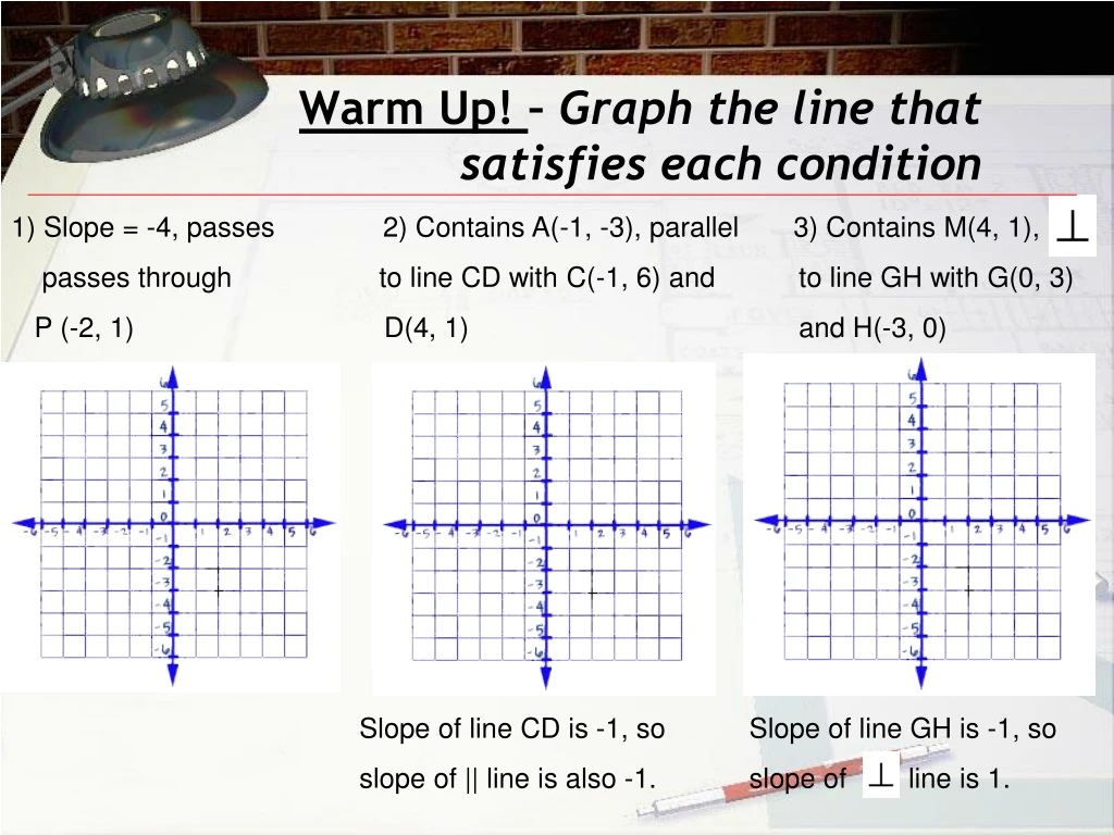 warm up graph the line that satisfies each condition
