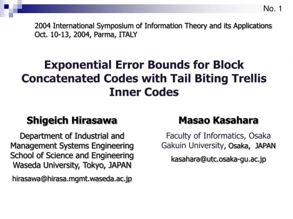 Exponential Error Bounds for Block Concatenated Codes with Tail Biting Trellis Inner Codes