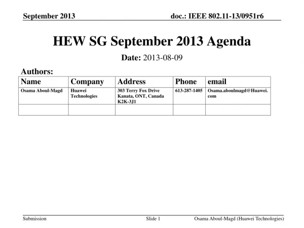 HEW SG September 2013 Agenda