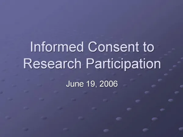 Informed Consent to Research Participation