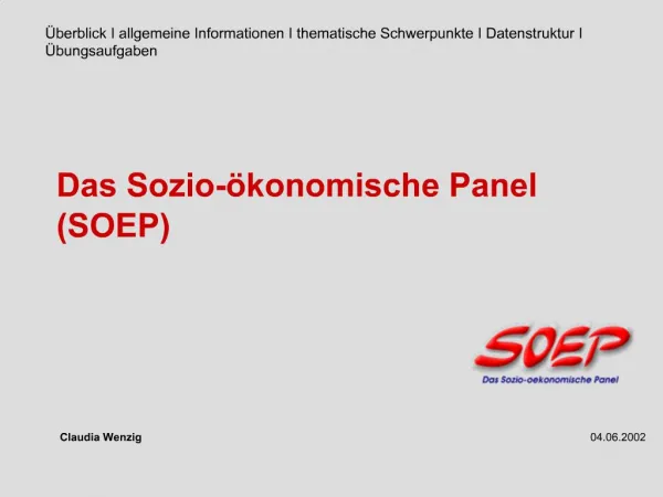 Das Sozio- konomische Panel SOEP