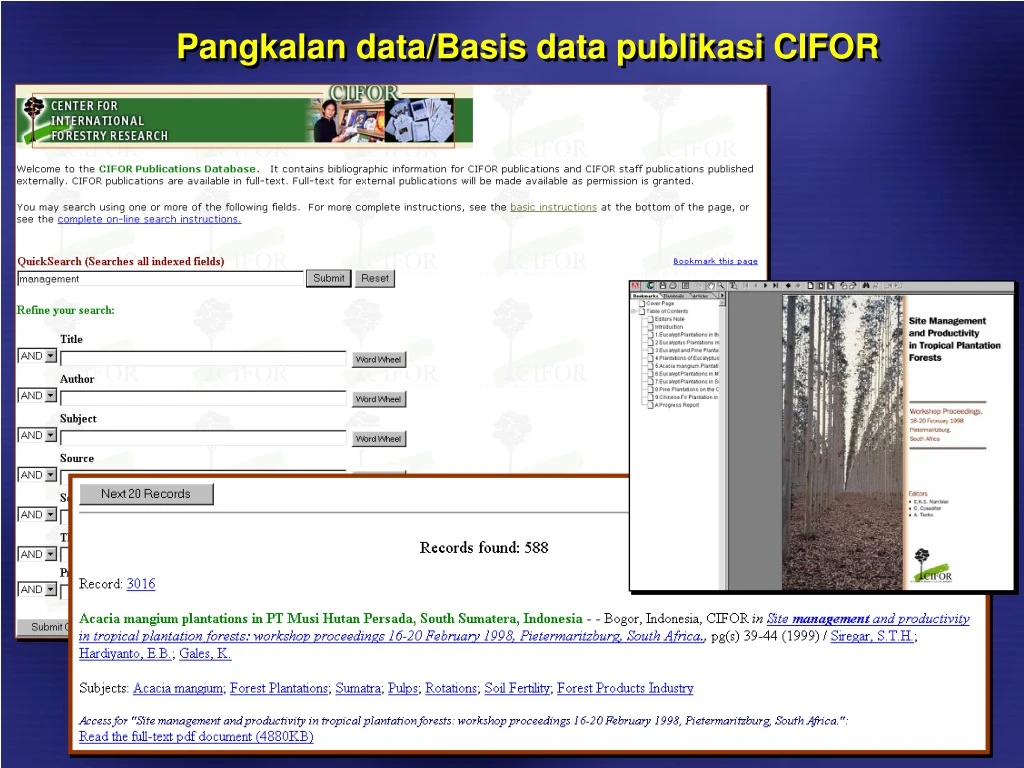 pangkalan data basis data publikasi cifor