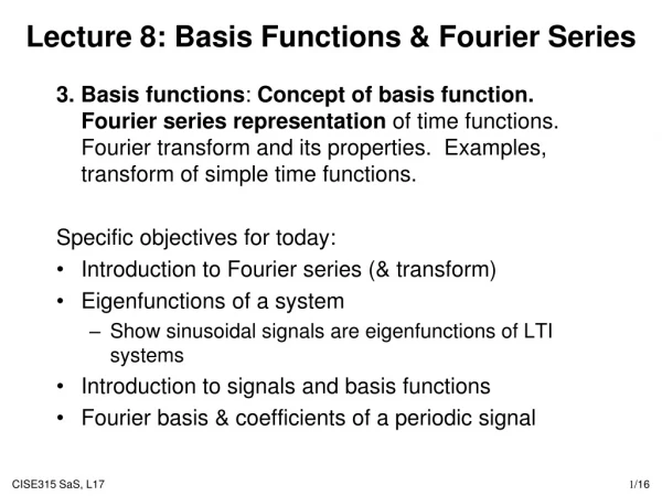 Lecture 8: Basis Functions &amp; Fourier Series