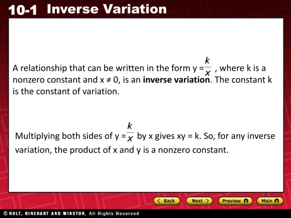 Additional Example 1A: Identifying an Inverse Variation