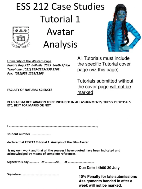 ESS 212 Case Studies Tutorial 1 Avatar Analysis