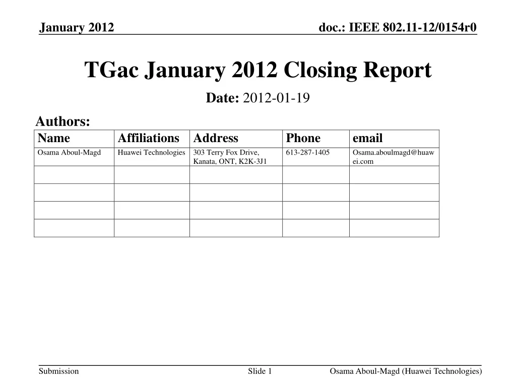 tgac january 2012 closing report